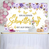 Lila Blumen Golden Schmetterling Baby Dusche Hintergrund